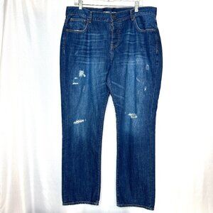 Y2K Streetwear Distressed Old Navy Boyfriend Straight Leg, 14 Relaxed Button Fly
